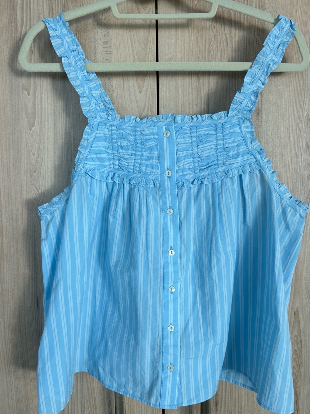 Anthropologie Cotton Button-Front Swing Pajama Tank Blue Ruffle Stripe Wmn M NWT